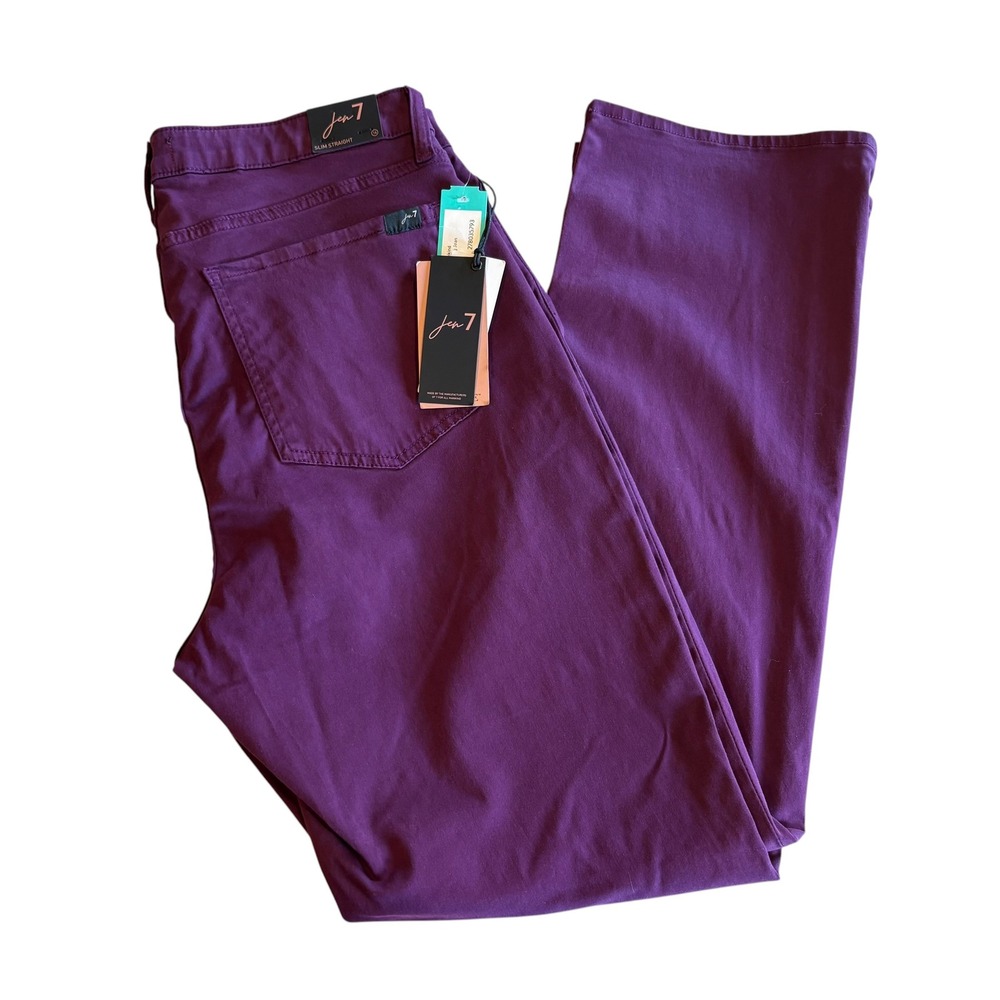 Jen7 by 7 For All Mankind Purple Sateen Slim Straight Leg Jeans 14W NEW